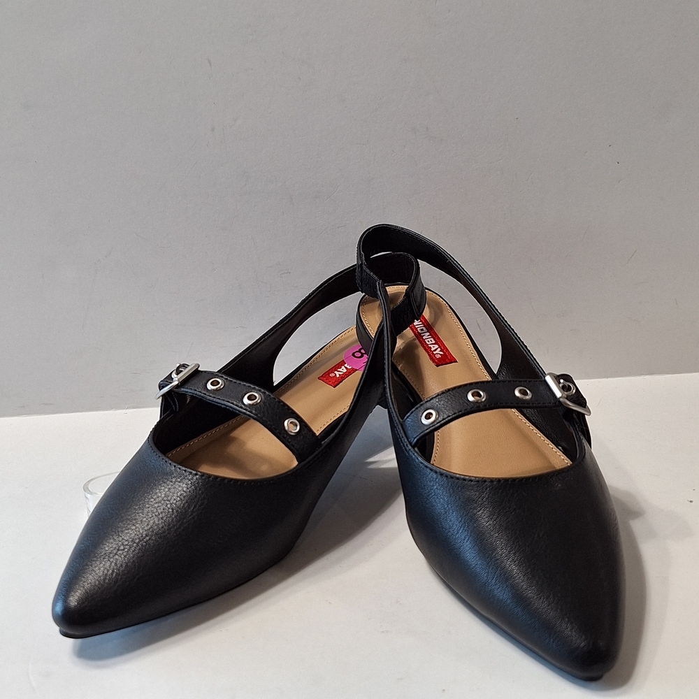 Unionbay NEW Black Mary Jane Preppy Slingback Grommet Ballet Flats Size 8.5
